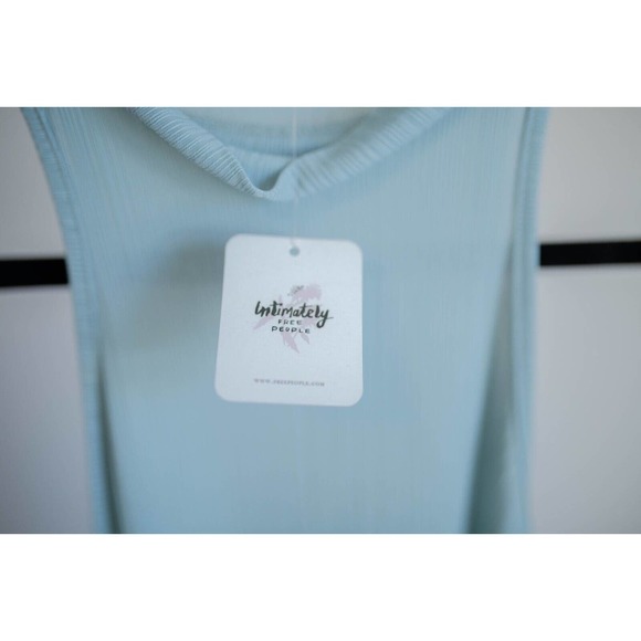 FREE PEOPLE Intimately NWT Slinky High Neck Blue Ribbed Tank Top SZ XS - Picture 4 of 10